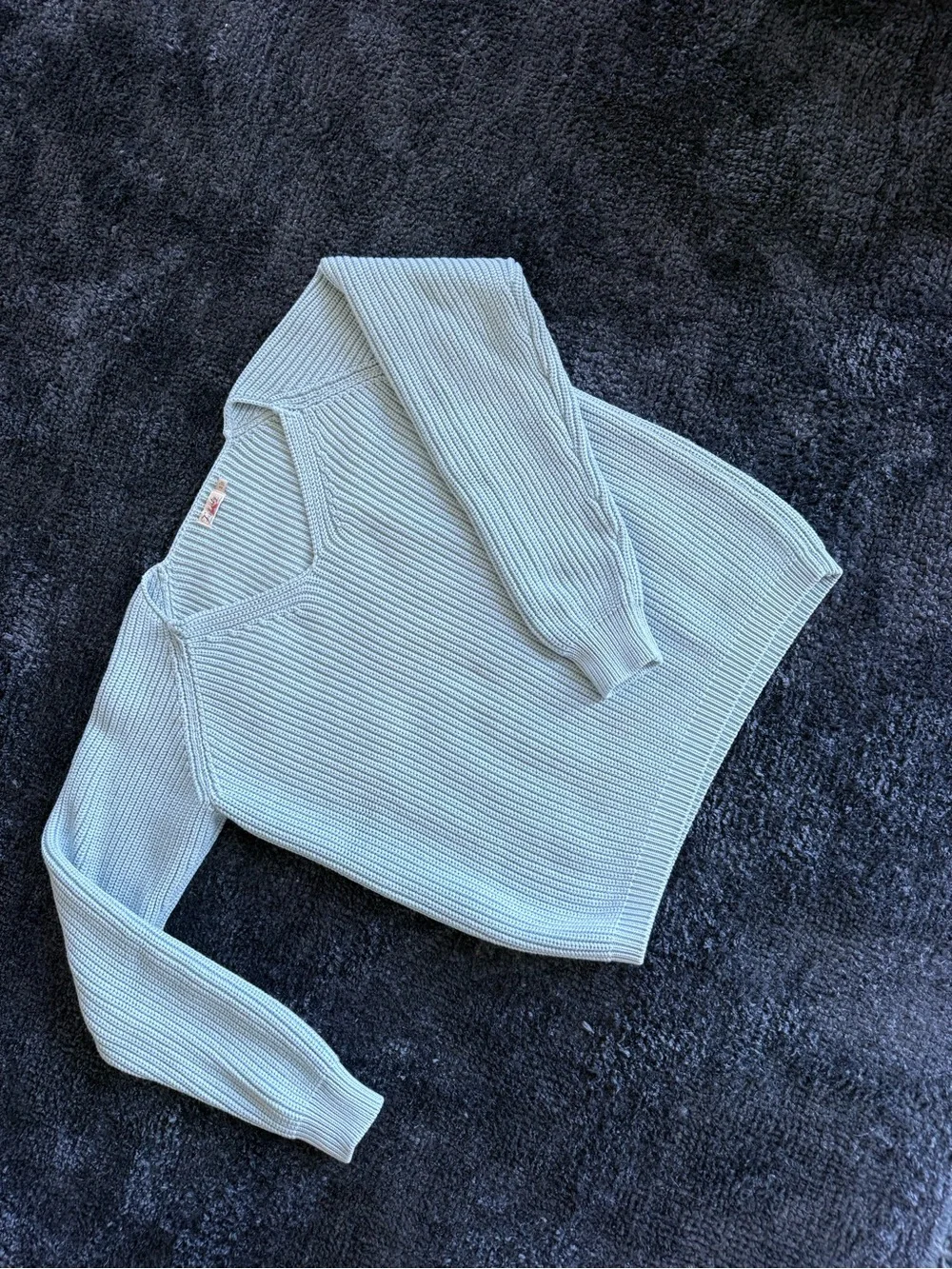 Faherty Pale Blue Ribbed V-Neck Sweater - Picture 1 of 3